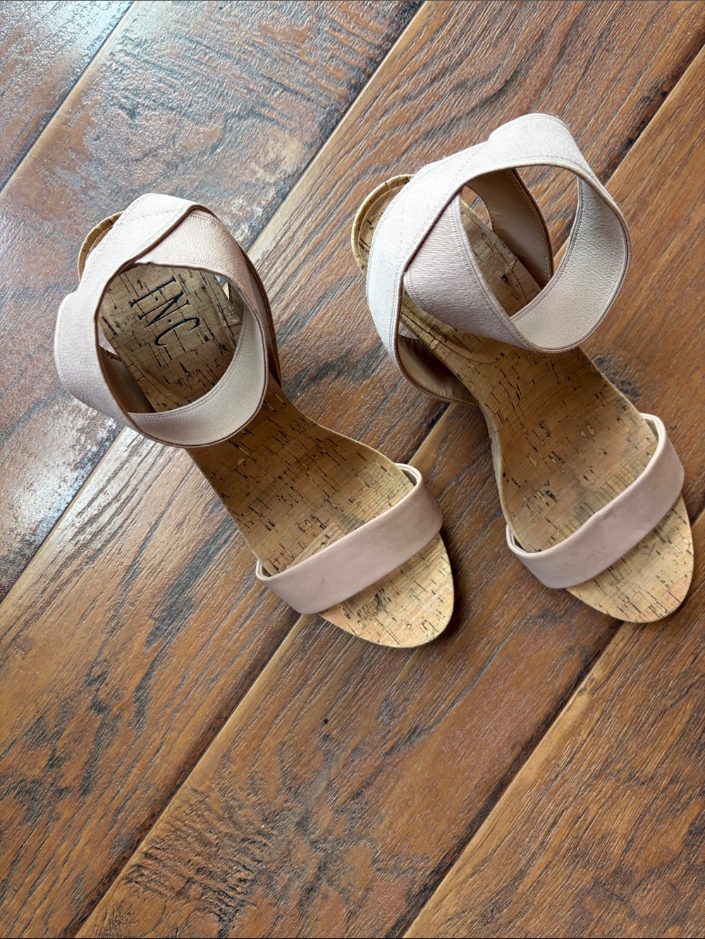 INC International Concepts Light Blush Cork Wedge Sandals - Size 10M